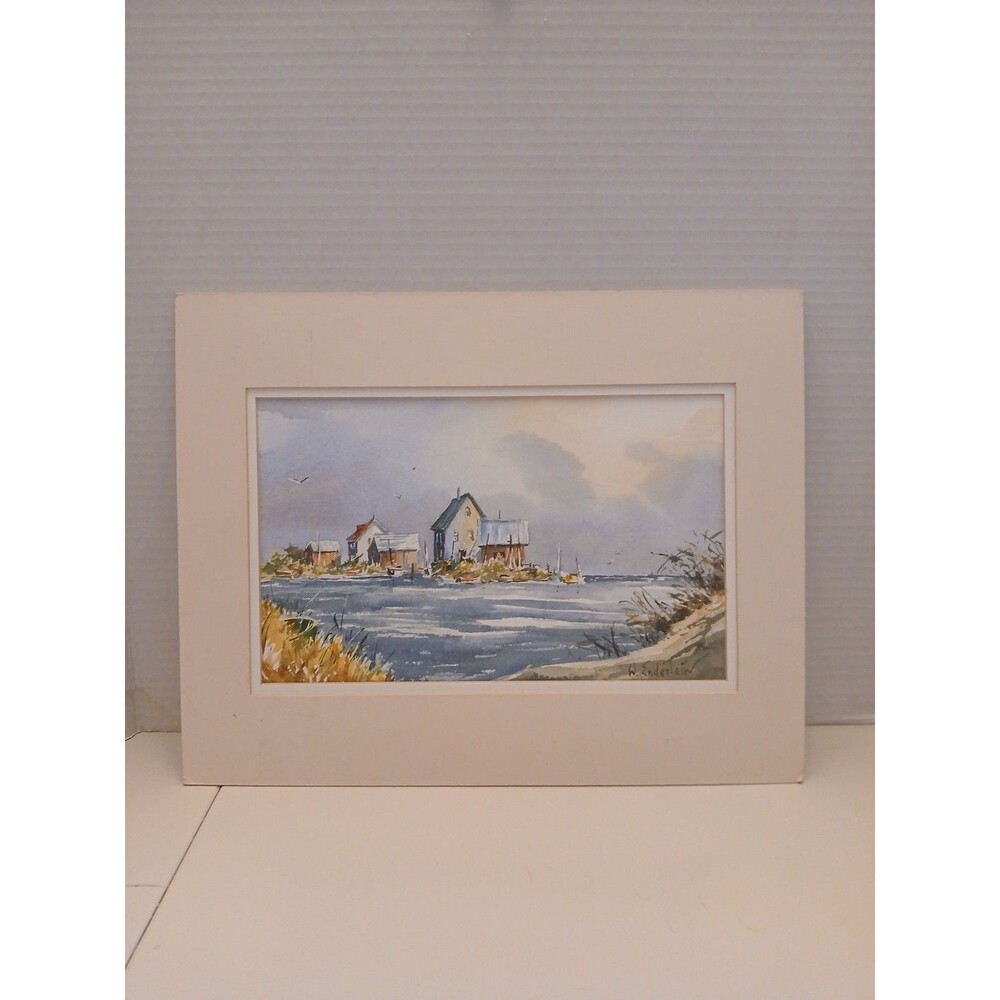 Original WALTER EDERLEIN WATERCOLOR PAINTING 14"x11" Ocean Boat Seaside